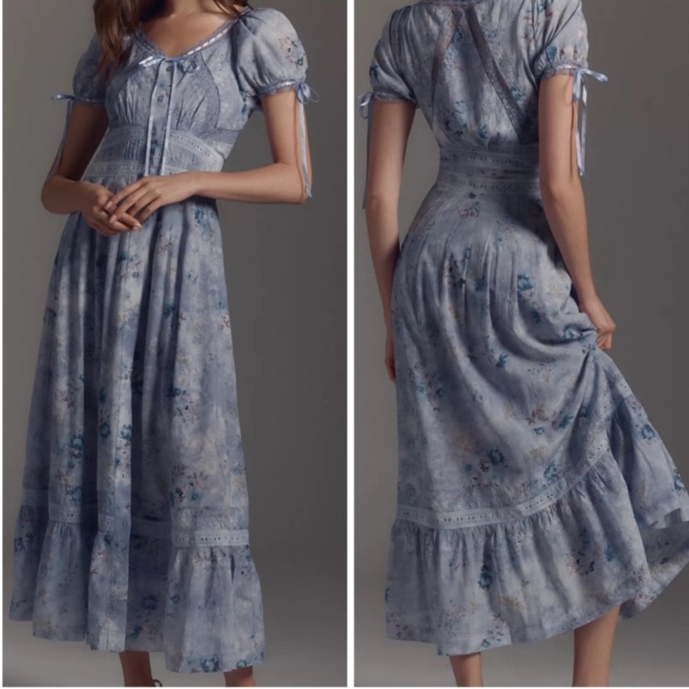 Anthropologie Floral Button-Down Dress with Lace Details